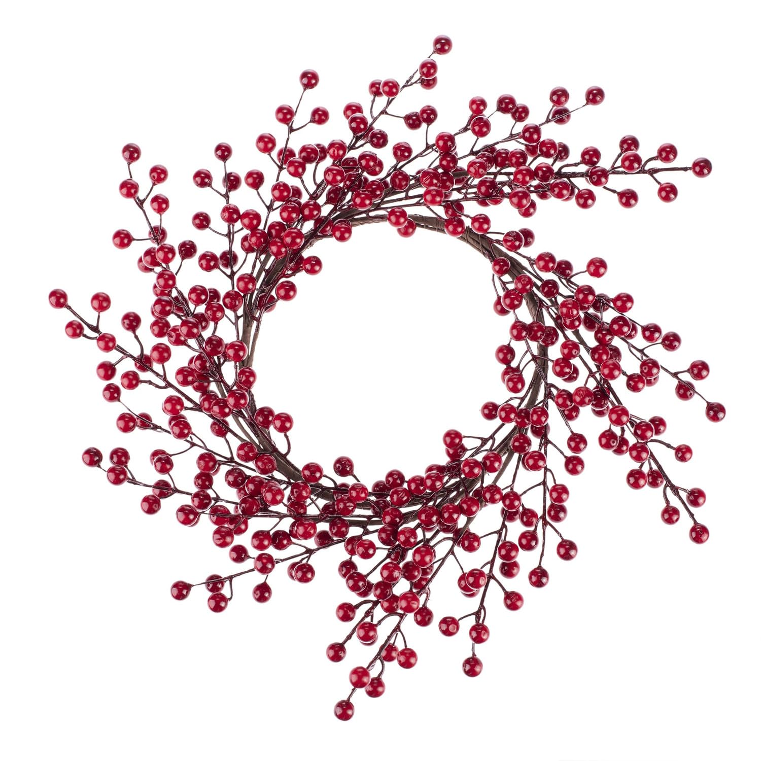 GLOREX 6 3805 504 Decorative Wreath with Red Berries Approx. 40 x 40 x 4 cm Large Berry Wreath Suitable as Table/Wall/Door Decoration