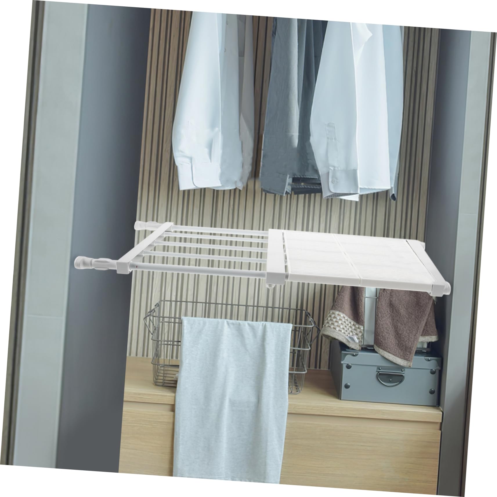 ULTECHNOVO Ripiano Regolabile per Armadio, Divisorio Allungabile senza Forature, Plastico Bianco, 30-45cm, per Guardaroba e Armadi