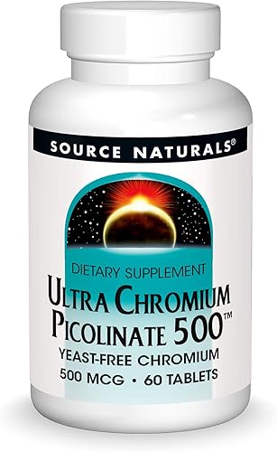 Source Naturals Picolinato de cromo Ultra 500 mcg Suplemento dietético sin levadura - 60 tabletas