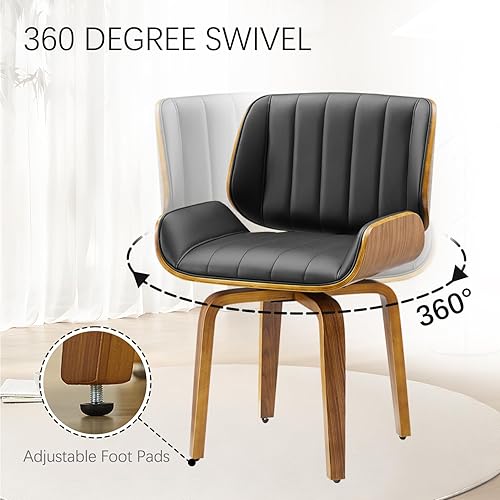 Miniatura 15 de Zouron Sillas de comedor giratorias, silla de escritorio moderna de mediados de siglo sin ruedas, silla de sala de estar de piel sintética con patas