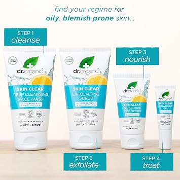 Dr Organic - Skin Clear Edit Bundle - Women's & Men's Skincare - For Oily Blemish-Prone Skin - Vegan, Cruelty, Paraben & SLS Free - 125ml, 150ml, 50ml & 10ml - Bundle