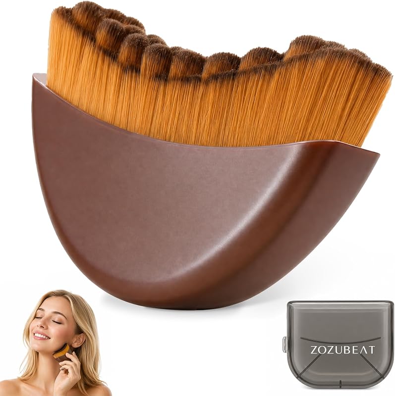 Escova facial para contorno ZOZUBEAT, cerdas macias, formato curvo, marrom, tamanho grande
