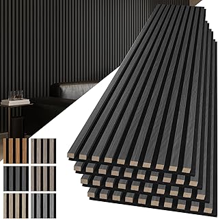 Art3d 4-Pack 108" x 12" Acoustic Wood Panels for Wall, Soundproof Wood Slat Panel for Wall and Ceiling, 3D Fluted Sound Absorbing Paneling for Interior Wall Decor, Living Room, Bedroom - Blackwood