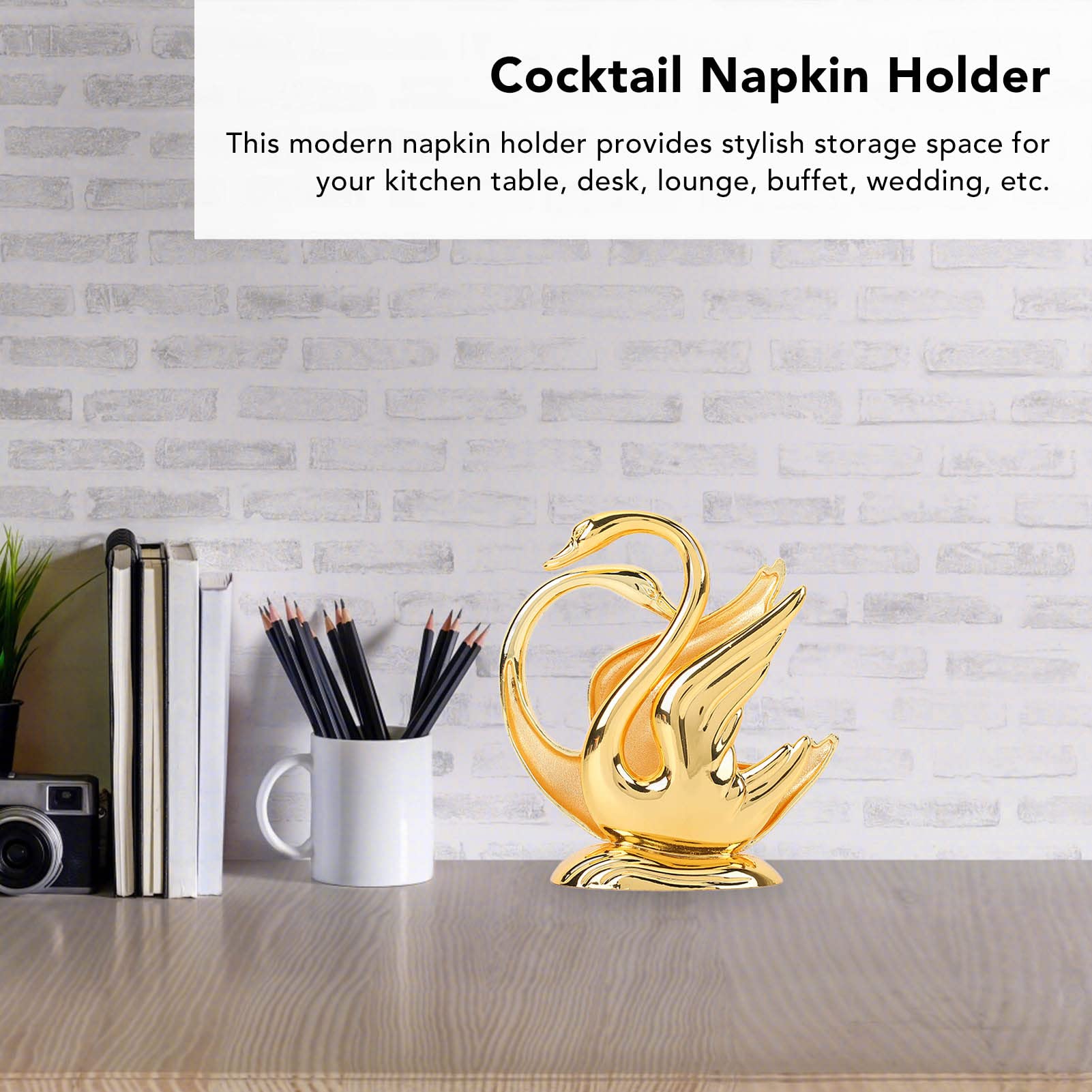 HERCHR Swan Shaped Modern Napkin Holder, Golden Swan Design Alloy Metal Napkin Holder for Napkin Bar Hotel