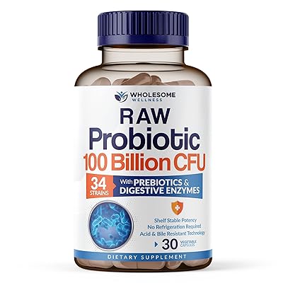 Wholesome Wellness Organic Raw Probiotics 100 Billion CFU, Dr Formulated for Women and Men, Complete Adult Supplement with Prebiotics and Digestive Enzymes; 30 Capsules, Shelf Stable