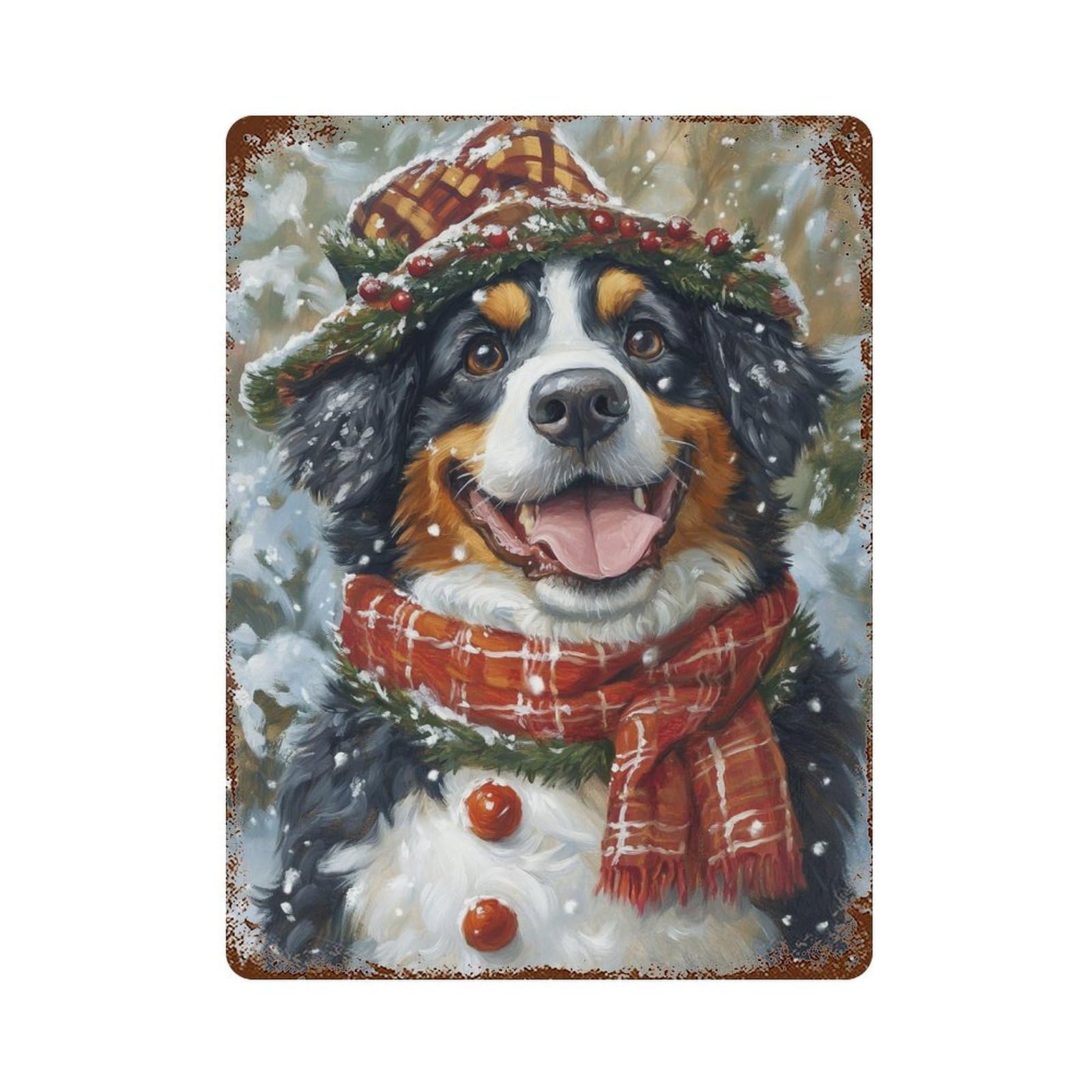 Winter Wonderland Dog-2 Weathered Tin Sign 15.7"x11.8", for Basement, Hobby Room And Garage Decor, Rustic Home Decor