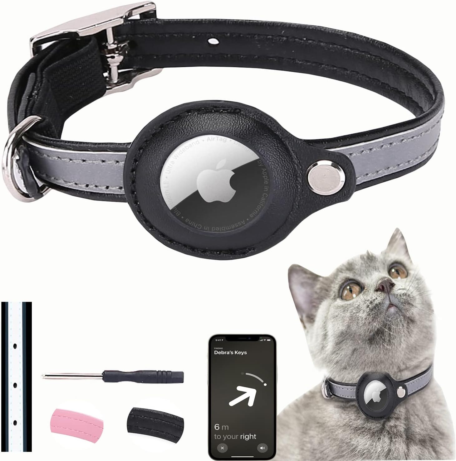 BIKBOK AirTag Cat Collar,Waterproof Anti Lost GPS Cat Collar,Reflective