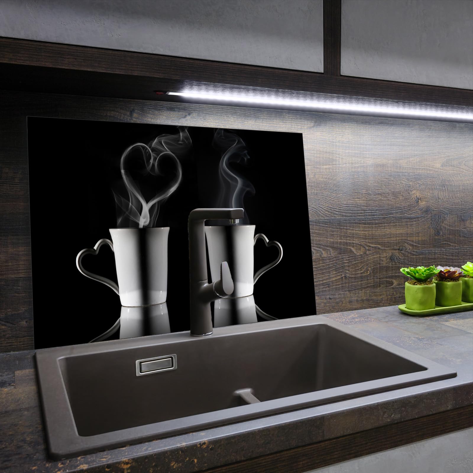 SmartDecoration Płyta ochronna na kuchenkę ze szkła 80 x 52 cm jednoczęściowa motyw "kawa" czarna (101120)