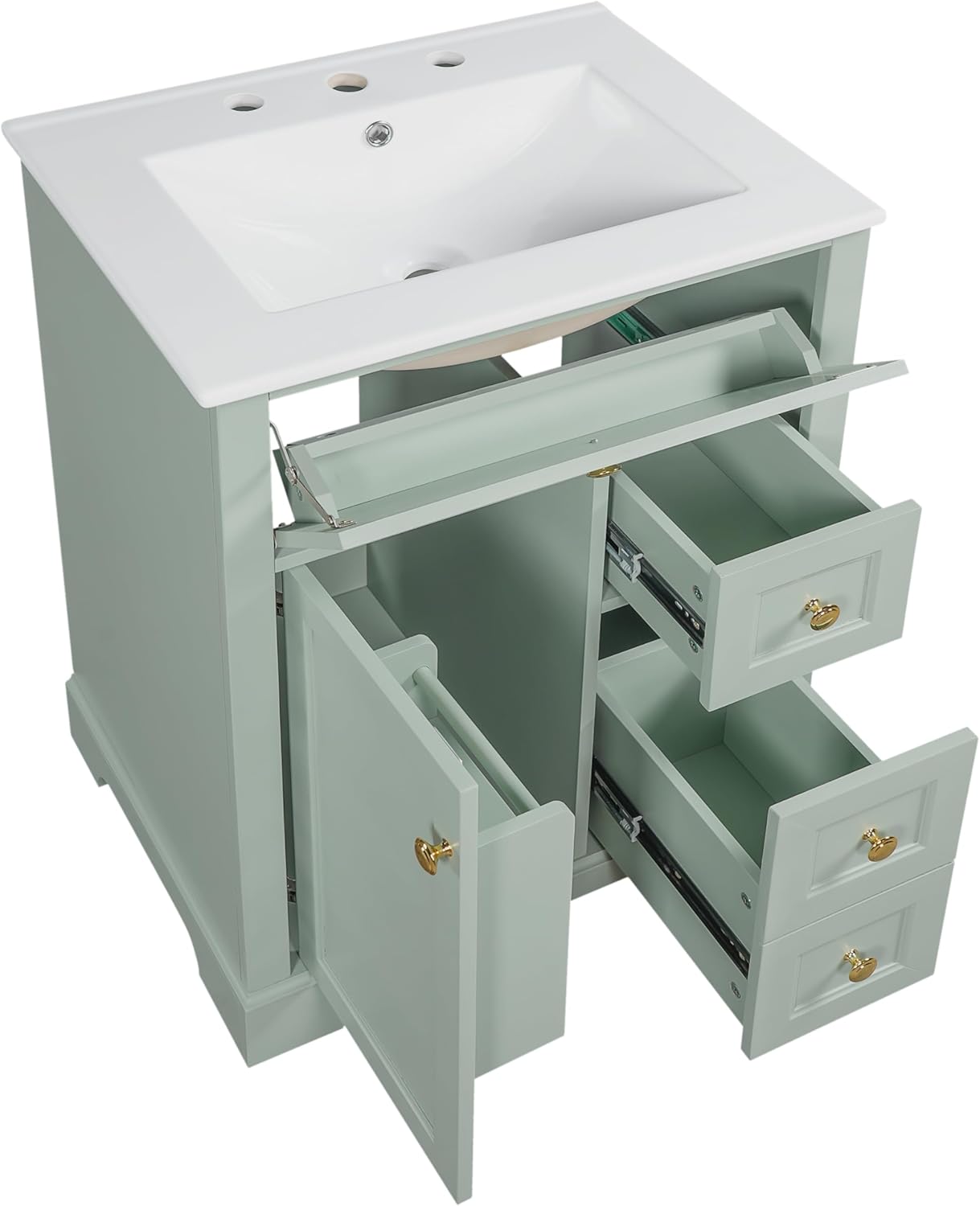 Virubi 24" Bathroom Vanity with Sink, Solid Wood & MDF Modern Single Bathroom Sink Cabinet with Soft-Closing Doors and Flip-Out Drawers,Freestanding(Green)