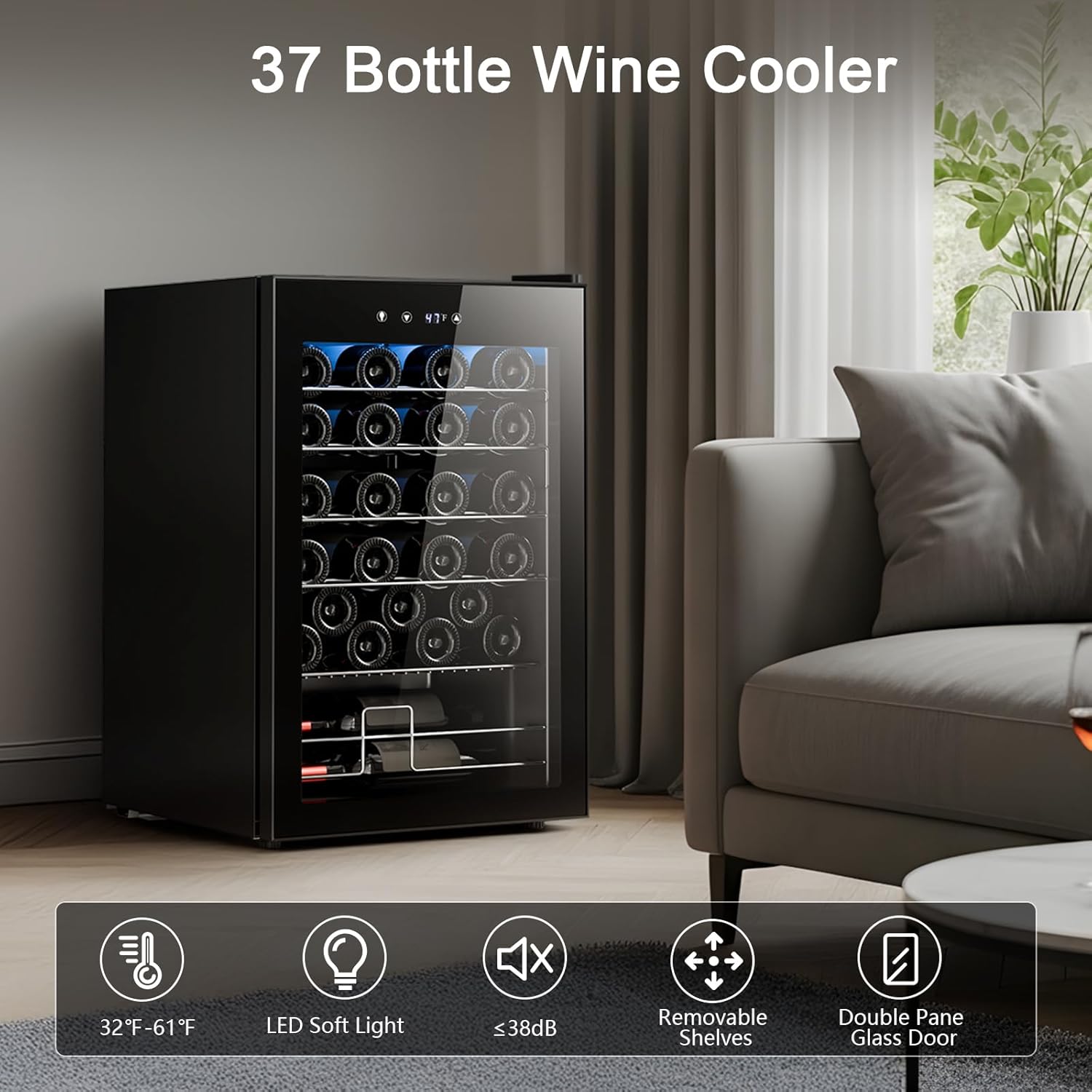 Antarctic Star Wine Cooler Refrigerator, Freestanding Wine Fridge with Adjust Temperature（32°F- 61°F）, 4.5 Cu.Ft Mini Fridge for home/bar/office, Black