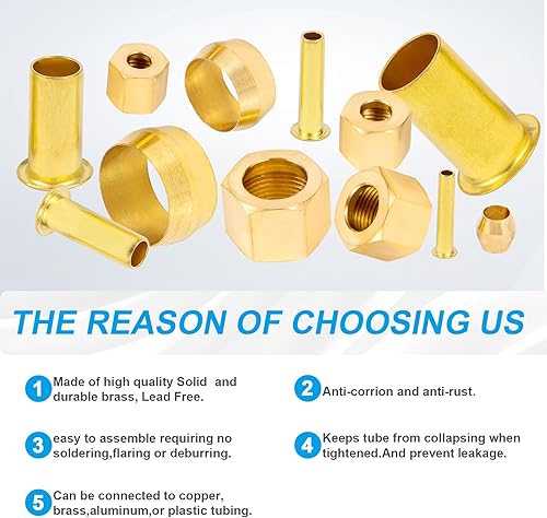 Miniatura 10 de 14", 38", 516", 12" OD Inserto de compresión de latón, virola de la manga, tuerca 200PCS