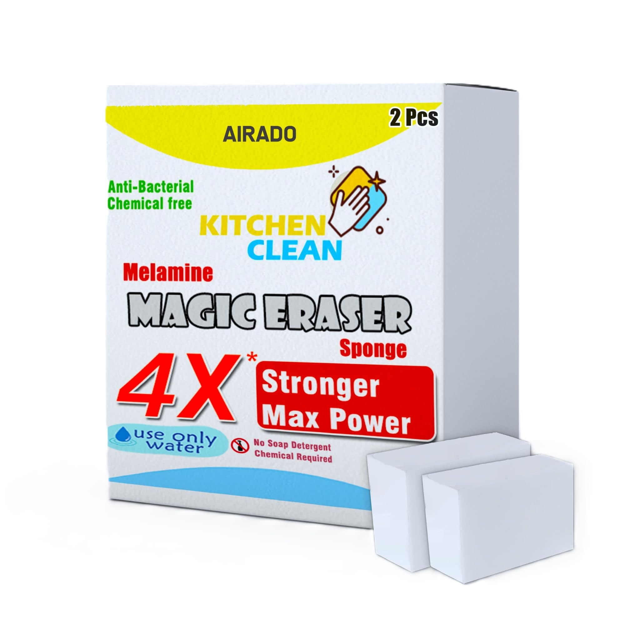 Kitchen Clean ™ 4X Stronger Melamine Magic Eraser | Chemical Free Multipurpose Nano-tech Magic Foam | Home Kitchen Bathroom Taps Wall Glass Stains Shoes Sneakers Cleaning Sponge (Pack of 2 Pcs)