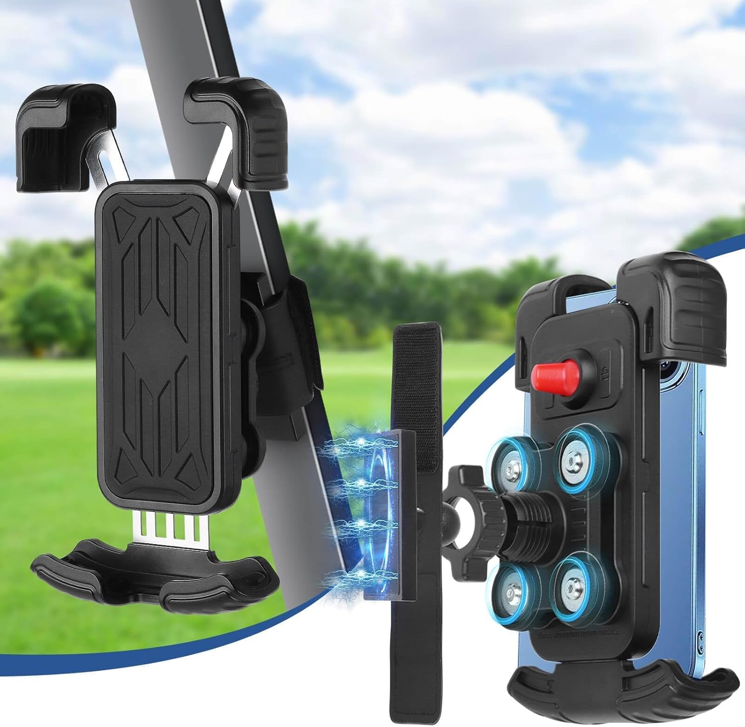 MOSNAI Golf Cart Magnetic Phone Holder Mount with Vibration Dampener, Anti-Shake Golf Cell Phone Holder for EZGO/Club Car/Yamaha, Golf Phone Caddy for 4.7"-6.9" iPhone/Galaxy/Google Pixel