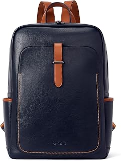 BROMEN Leather Laptop Backpack for Women 15.6 inch Computer Backpack Business Travel Professional Work Daypack College Bag Navy Blue