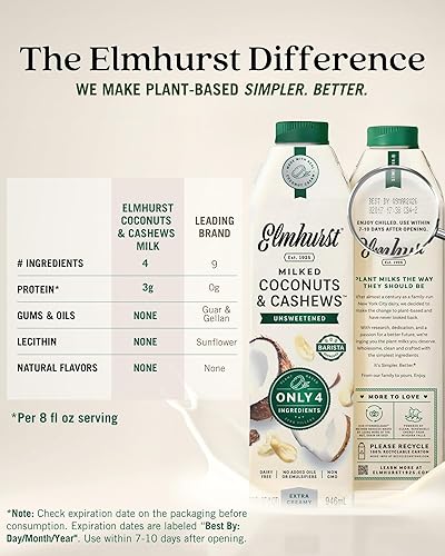 Miniatura 12 de Elmhurst 1925 Leche de anacardos ordeñados sin azúcar, 32 onzas (paquete de 6)