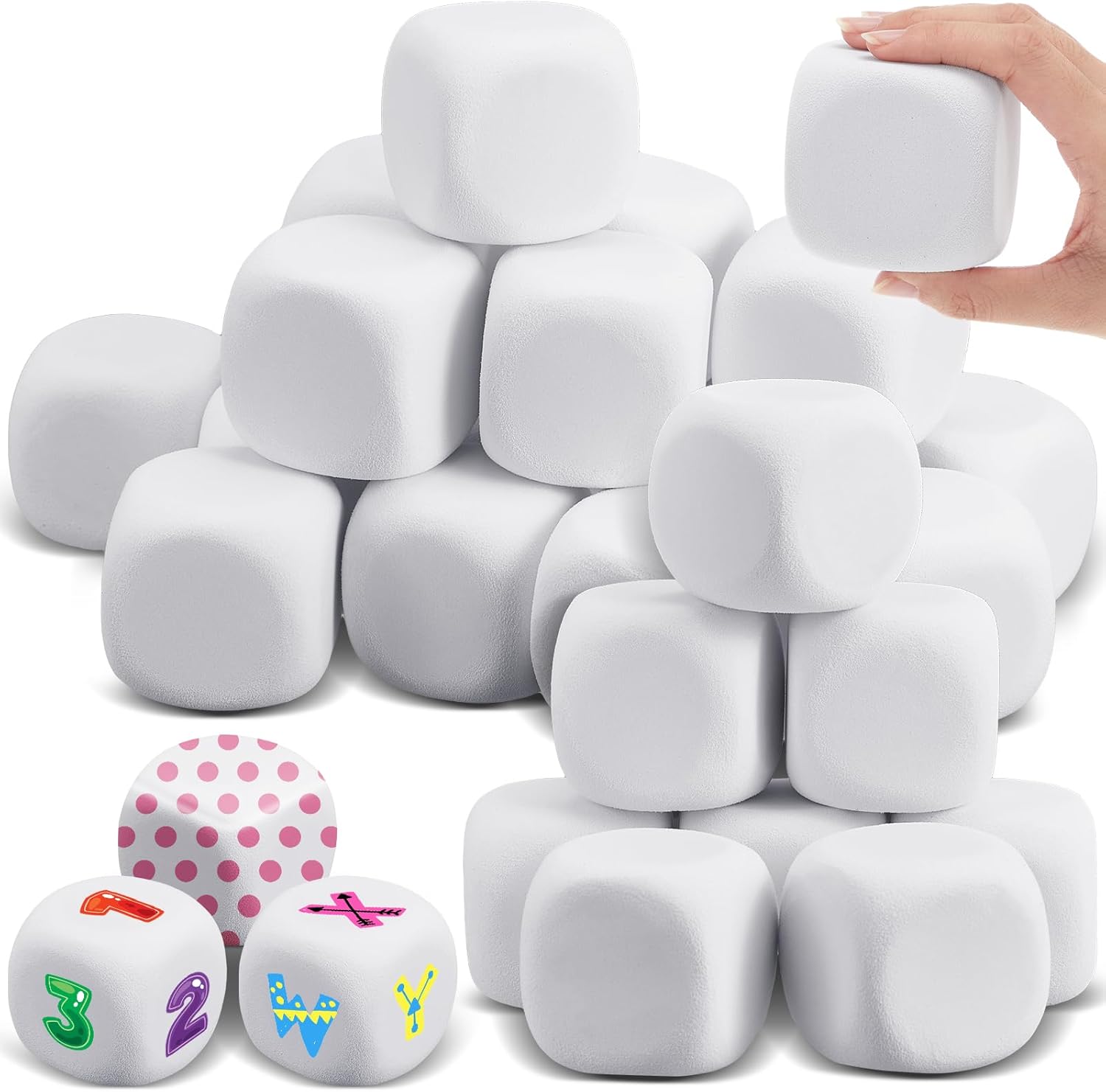 Deekin 25 Pcs Back to School 2.5 Inch White Blank Dice EVA Foam Dice Graffiti Foam Blocks for Crafting Game Counting Creative Painting Modeling Art Project Floral Arrangement Party Supplies