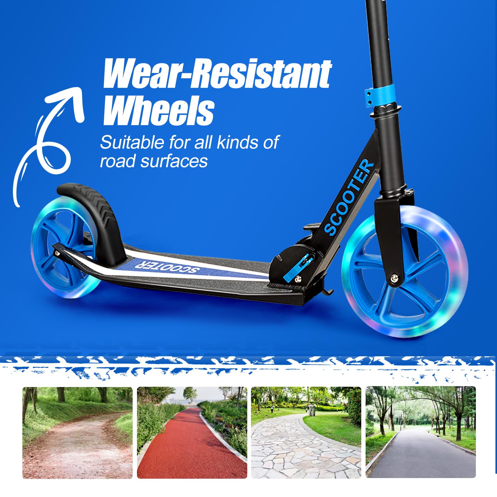 KOMFOTTEU Patinete Plegable para Niños y Adultos, Scooter con Manillar Altura Ajustable en 3 Niveles y 2 Ruedas Luminosas con Freno, Patinete Portátil con Carga de 110 kg