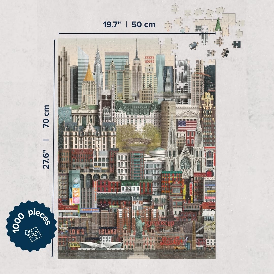 Martin Schwartz ApS - Puzzle da 1000 pezzi, motivo: città di New York, per adulti, con poster e lista degli edifici, 50 x 70 cm, cartone