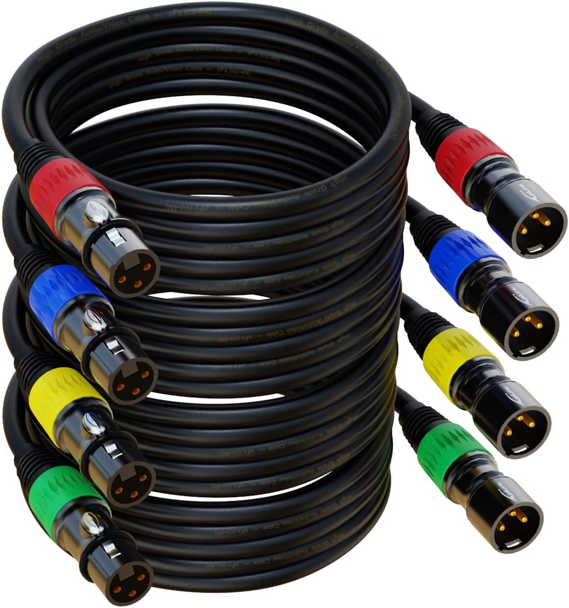XLR Cables, XLR Microphone Cable 6 ft 4 Pack, Gold-Plated 3-pin XLR Speaker Cable Male to Female Balanced Mic Cable