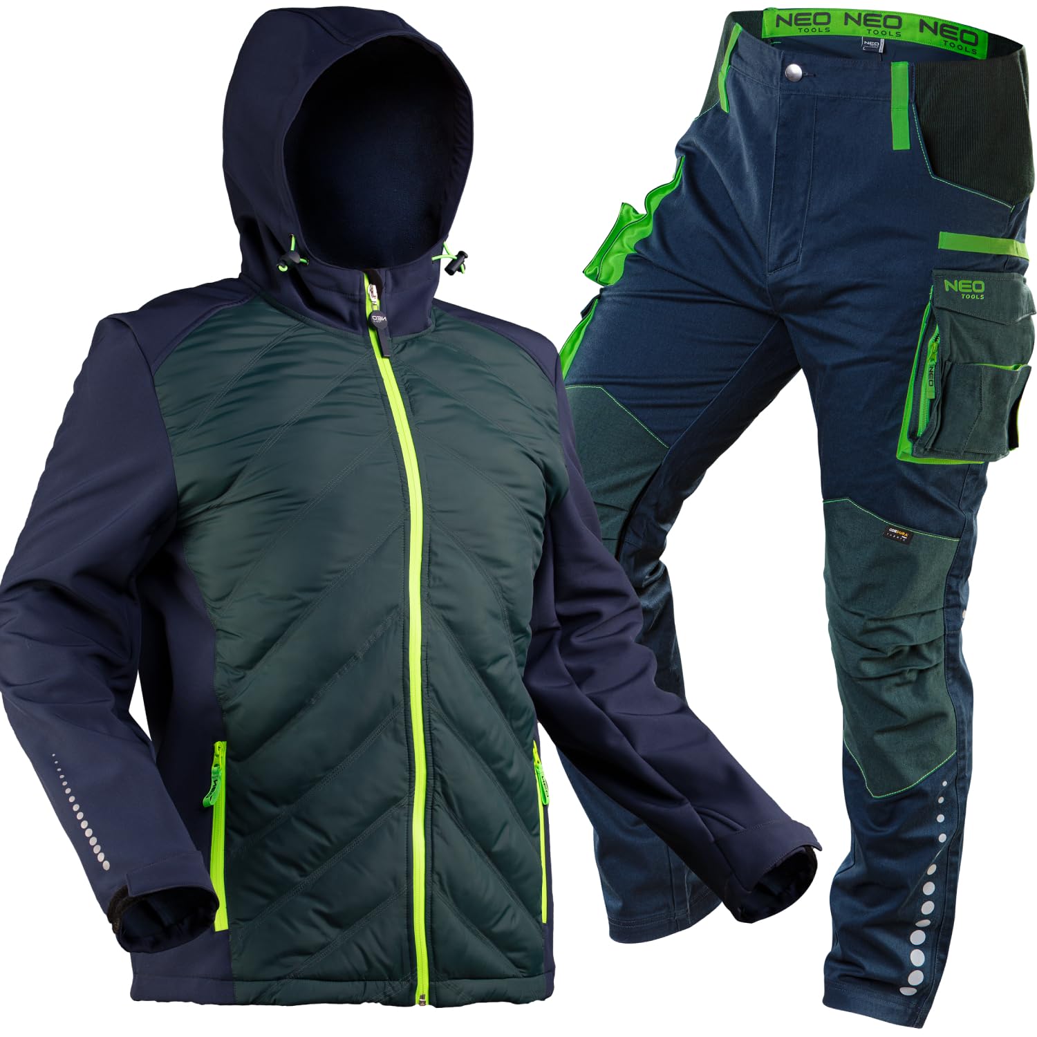 NEO TOOLS Herren Premium Arbeitshose oder Set mit Jacke Gr. XS-3XL / 3% Elasthan, modisches Design, Hose - Knieschutztaschen und mit Cordura verstärkt