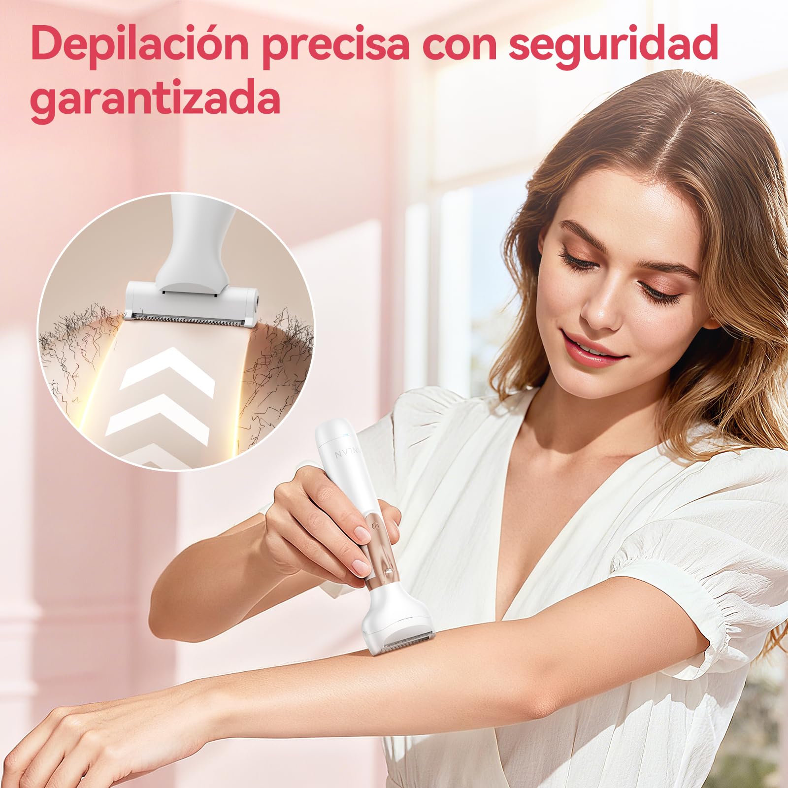 4 en 1 Afeitadora Eléctrica para Mujer, ANLAN Depiladora facial mujer, IPX6 carga rápida Type-C, luz LED, para rostro, cuerpo, cejas, zona del bikini y zonas íntimas
