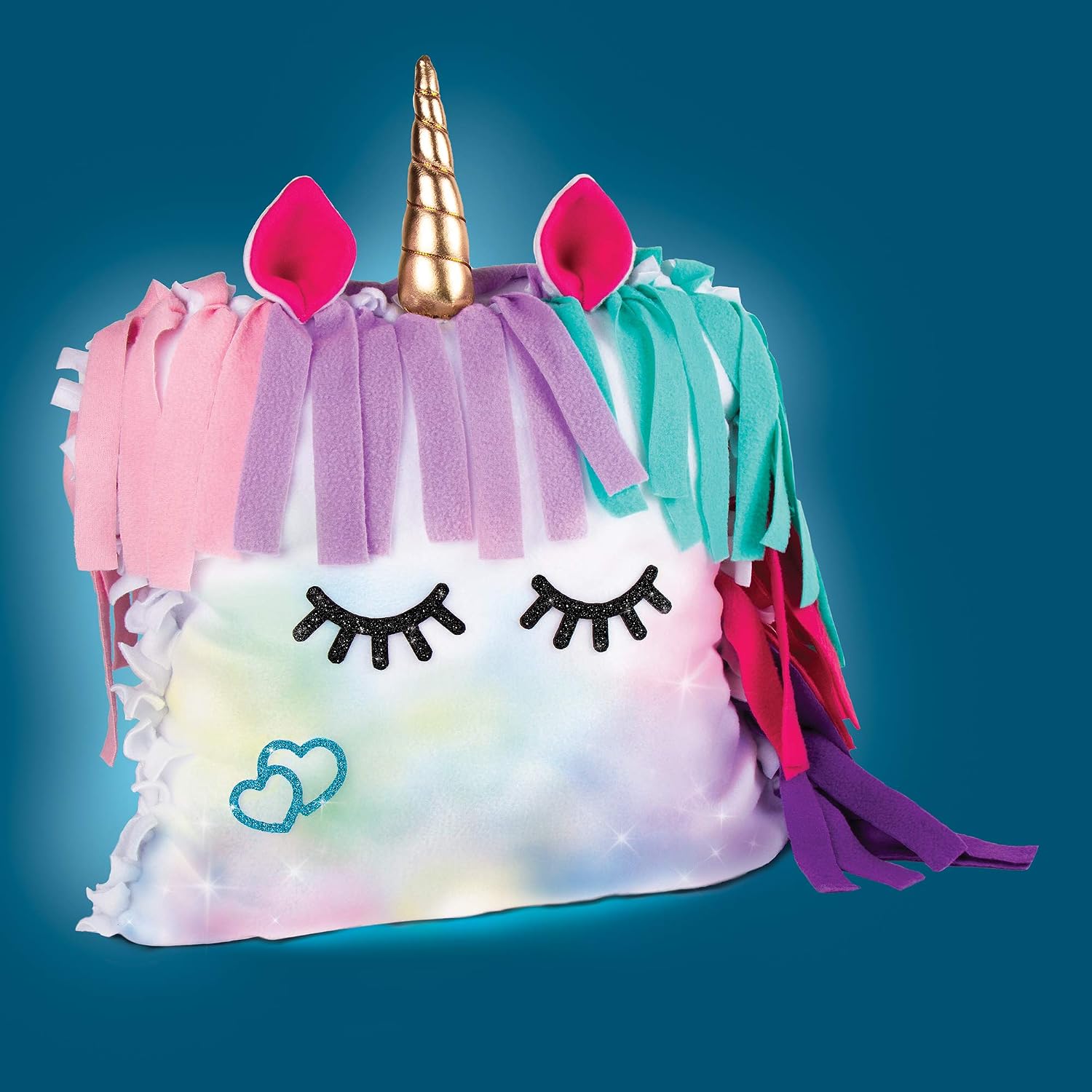Make It Real - DIY Glowing Unicorn Pillow - DIY Arts and Crafts Kit for Kids - Includes Color Changing Lights, Pre Cut Fleece & Stickers - No Sewing Required - Unicorn Bedroom Décor