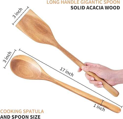 Miniatura 2 de 2 cucharas de madera de acacia para cocinar, cucharas de cocina de acabado liso de 12 pulgadas, cucharas de madera de agarre cómodo para cocinar,