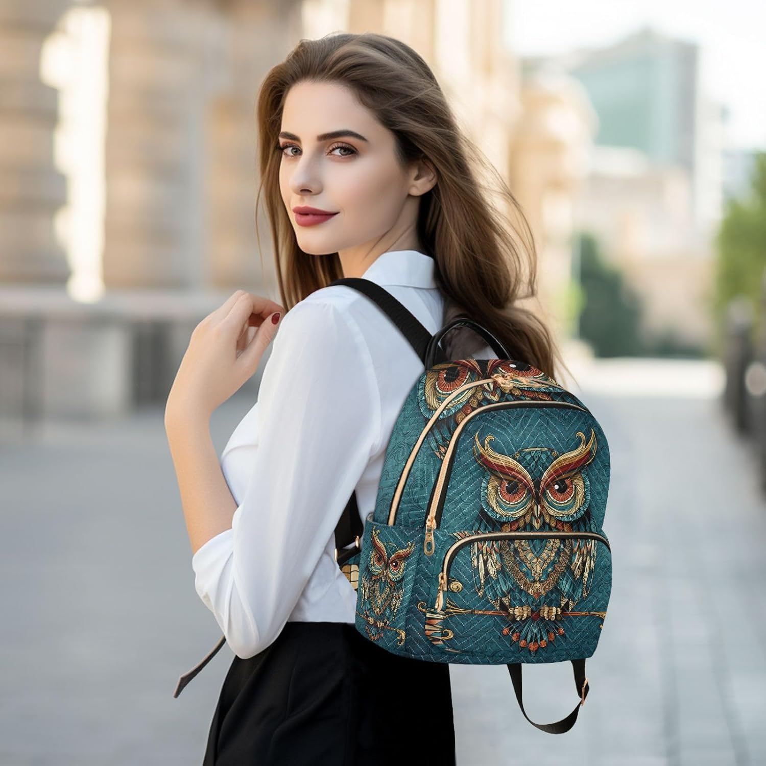 ALAZA Owl Print Boho Ethnic Mini Backpack Purse for Women Travel Bag Fashion Daypack Back Pack Shoulder Bag