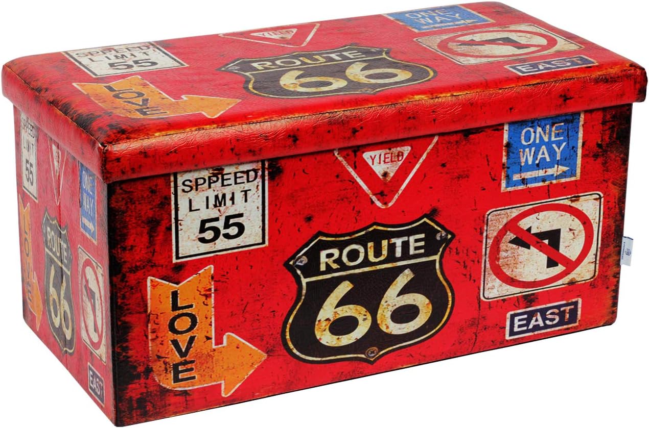 B FSOBEIIALEO Folding Storage Ottoman Bench with Faux Leather Footrest Seat, Coffee Table Blue 30"x15"x15" : Home & Kitchen