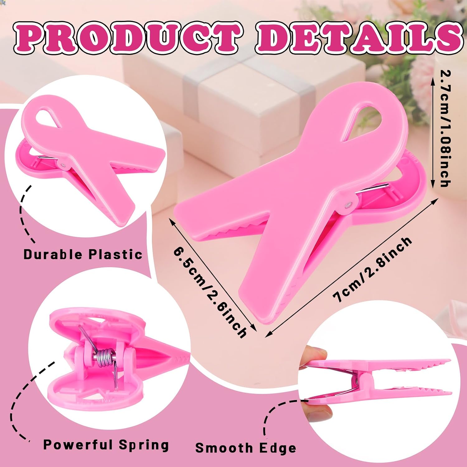 Flutesan 12 Pcs Pink Ribbon Magnet Clips Breast Cancer Awareness Accessories Decorations 2.76 x 2.56 x 1.06 Inches for Breast Love Day Themed Activities for Fridge Car Truck SUV Any Magnetic Surface image 2