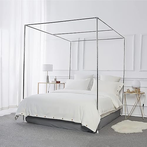 Foreate Marco de cama de acero inoxidable de tamaño matrimonial y postes de cama, apto para cama de cuatro esquinas y cortinas de mosquitos, tamaño