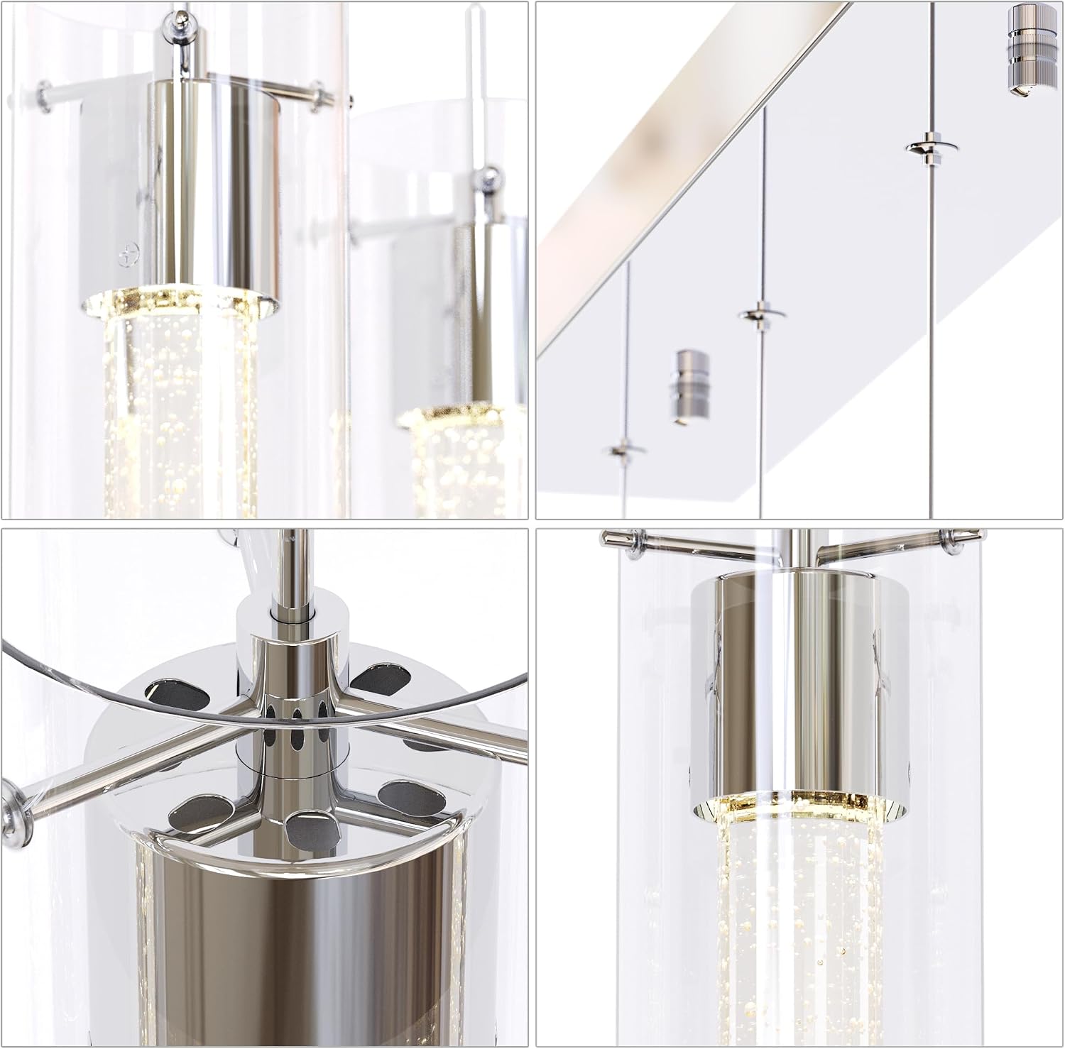 Tawson Alice 4-Light Chandelier Pendant Ceiling Light, Integrated Led and Bubble Glass, for Kitchen Island, Hallway, Entryway, Passway, Dining Room, Bedroom, Balcony, Living Room