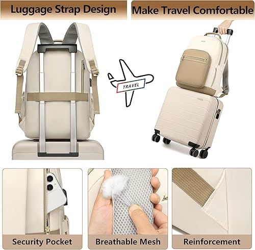 Miniatura 6 de Mochila para laptop para mujer, bolsas de trabajo de 15.6 pulgadas, mochila de viaje con cargador USB, mochila universitaria impermeable, mochila de