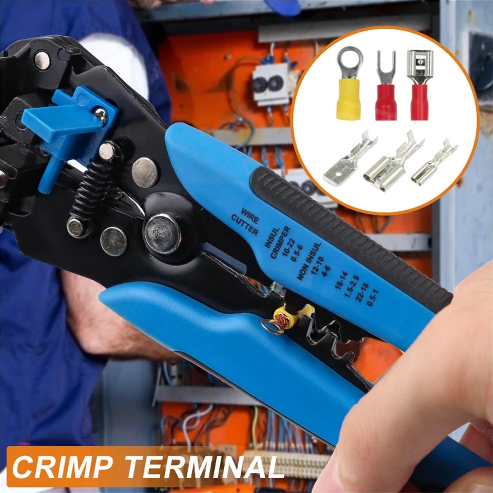 Pelacables 24-10 AWG (0,2-6 mm²) YE-1SE, herramienta pelacables automática 3 en 1, con función de corte y crimpado.
