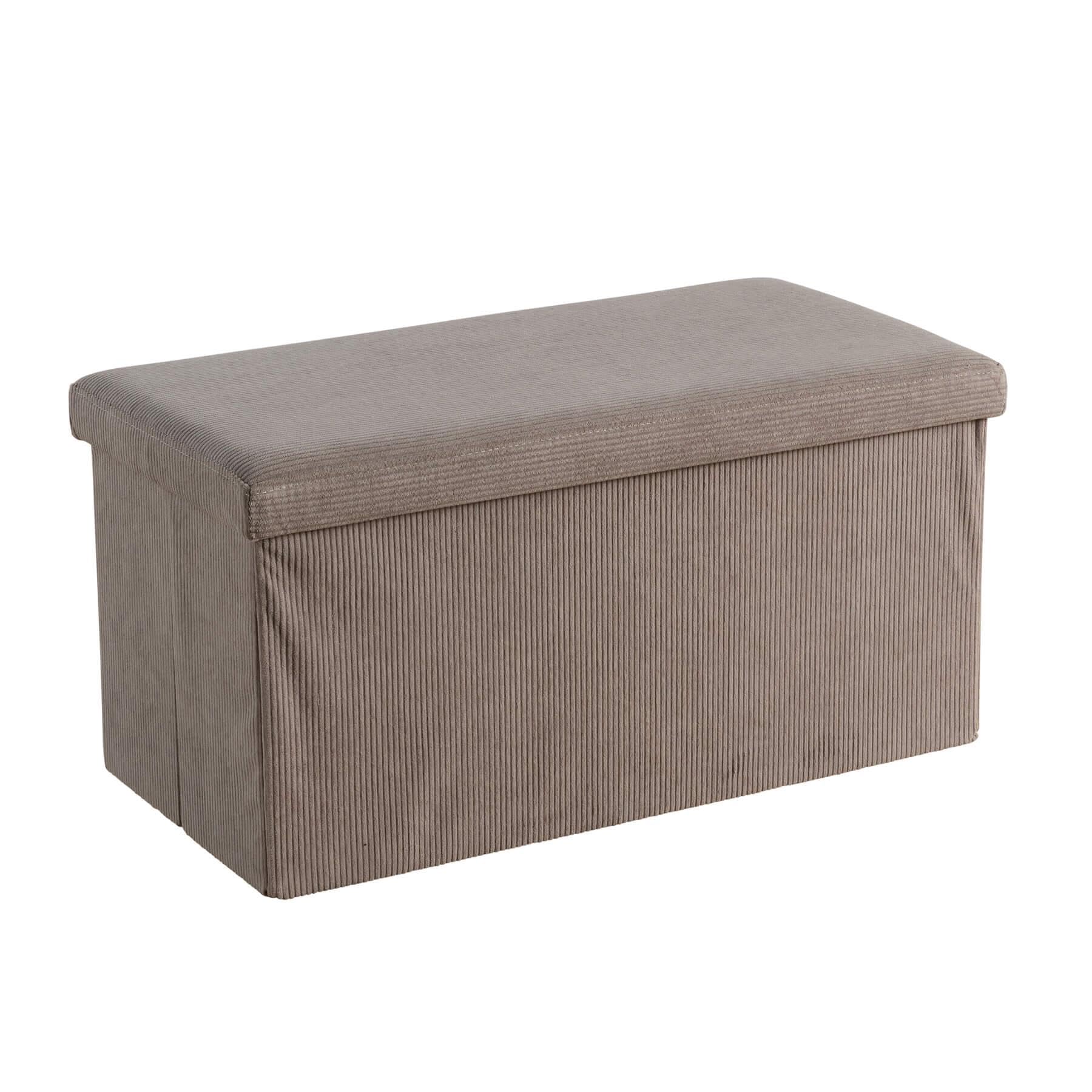 Home Source Large Folding Ottoman Corduroy Fabric Storage Chest, Grey, 76cm Rectangle