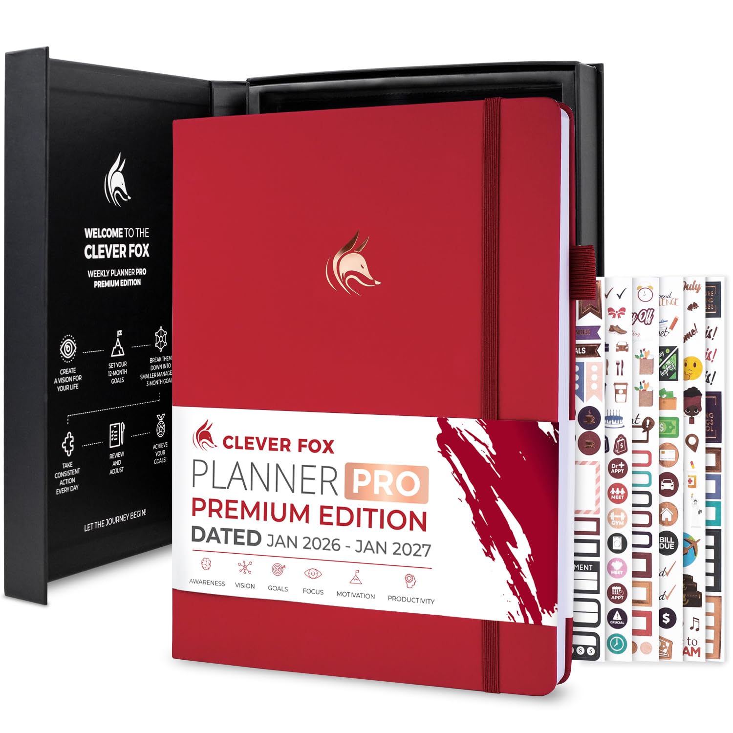 Planner PRO Premium Jan 2026-Jan 2027 – Luxurious Weekly, Monthly & Budget Agenda Organizer for Productivity & Reaching Goals, A4 Hardcover + Keepsake Box – Red