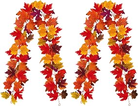 2 x 175 cm Autumn Garland Maple Leaf Garland Decoration | Autumn Decorative Garland Artificial Leaf Autumn Vine Hanging Garland Leaf Autumn for Home Fireplace Wall