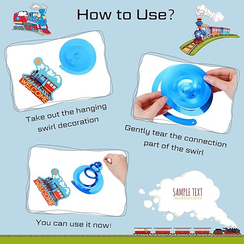 Miniatura 5 de 51 piezas de suministros de fiesta de cumpleaños de tren de transporte, remolinos colgantes de tren de vapor, decoración de techo para ferrocarril,