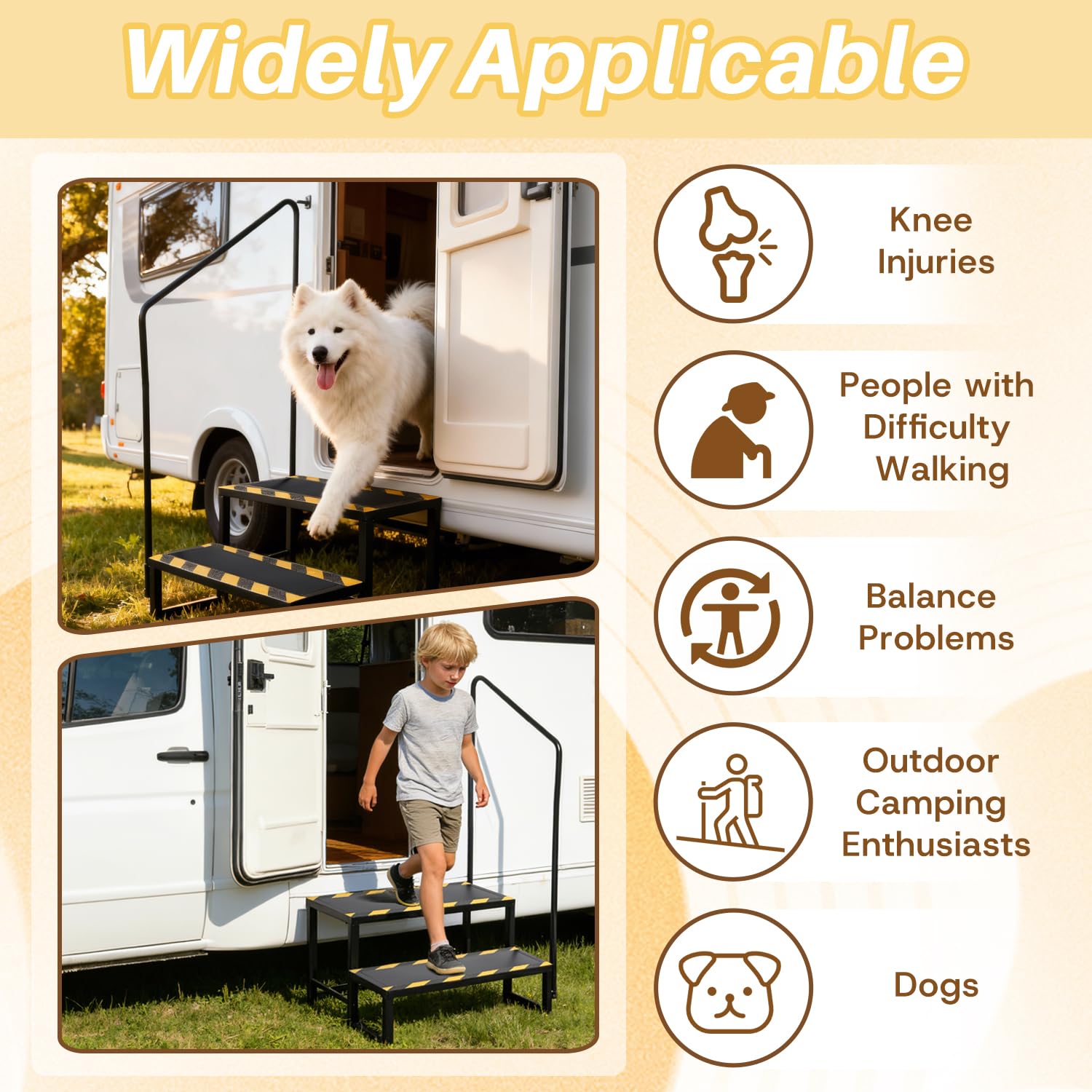 Gradini per camper con corrimano, sgabello a 2 gradini con maniglia, scala doppia portatile per camper, vasca idromassaggio, spa all'aperto e casa mobile, per bambini, adulti, animali domestici