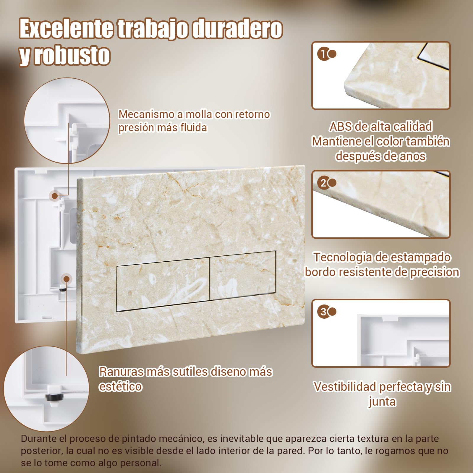 Placa de Descarga WC Compatible con Geberit Duofix Sigma, Delta y Basic, Kit de Recambio con Varillas de Accionamiento y Marco de Montaje para UP300 & UP320, 245 x 164 mm(Beige-Y4)