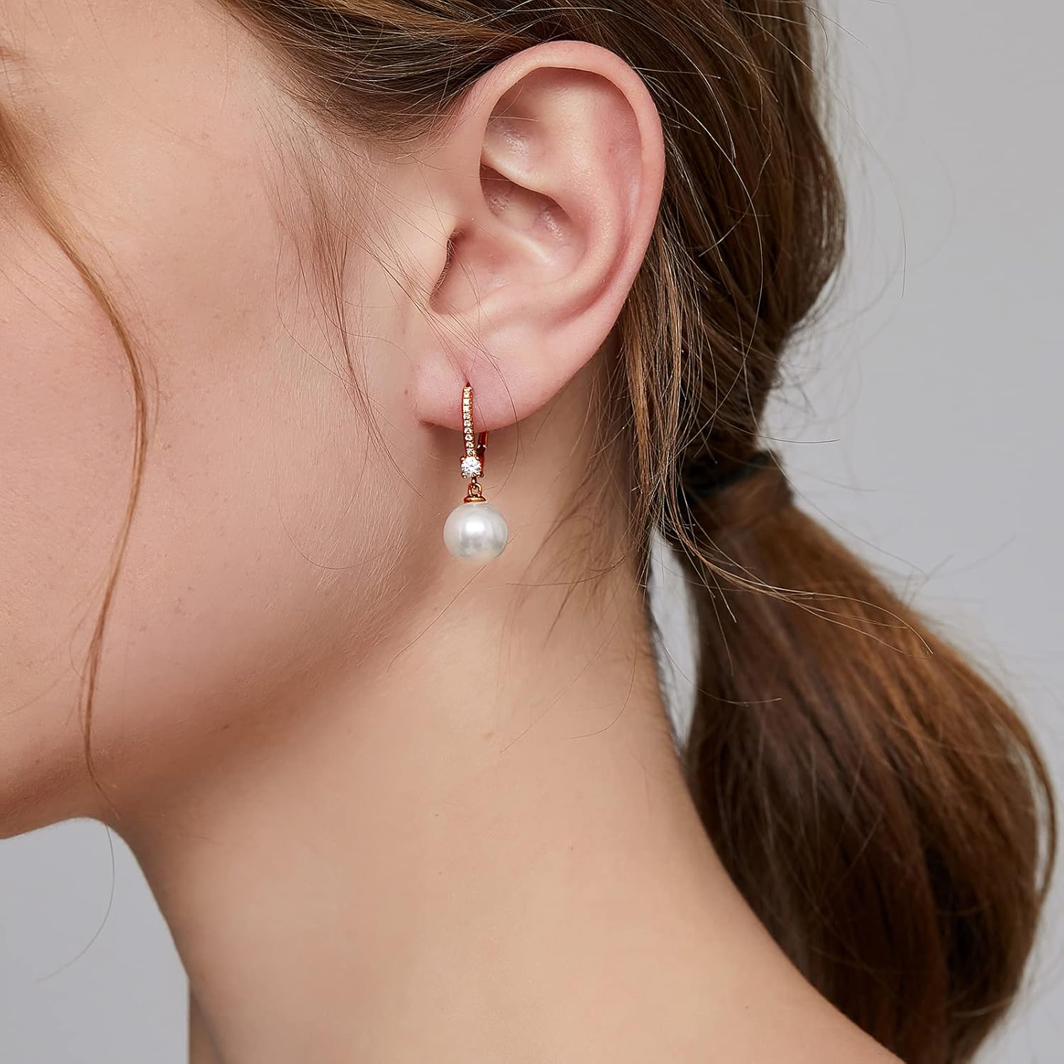 Pearl Dangle Drop Earrings 925 Sterling Silver Cubic Zirconia Pearl Earrings for Women, Pearl Jewelry Gift for Women - Image 7