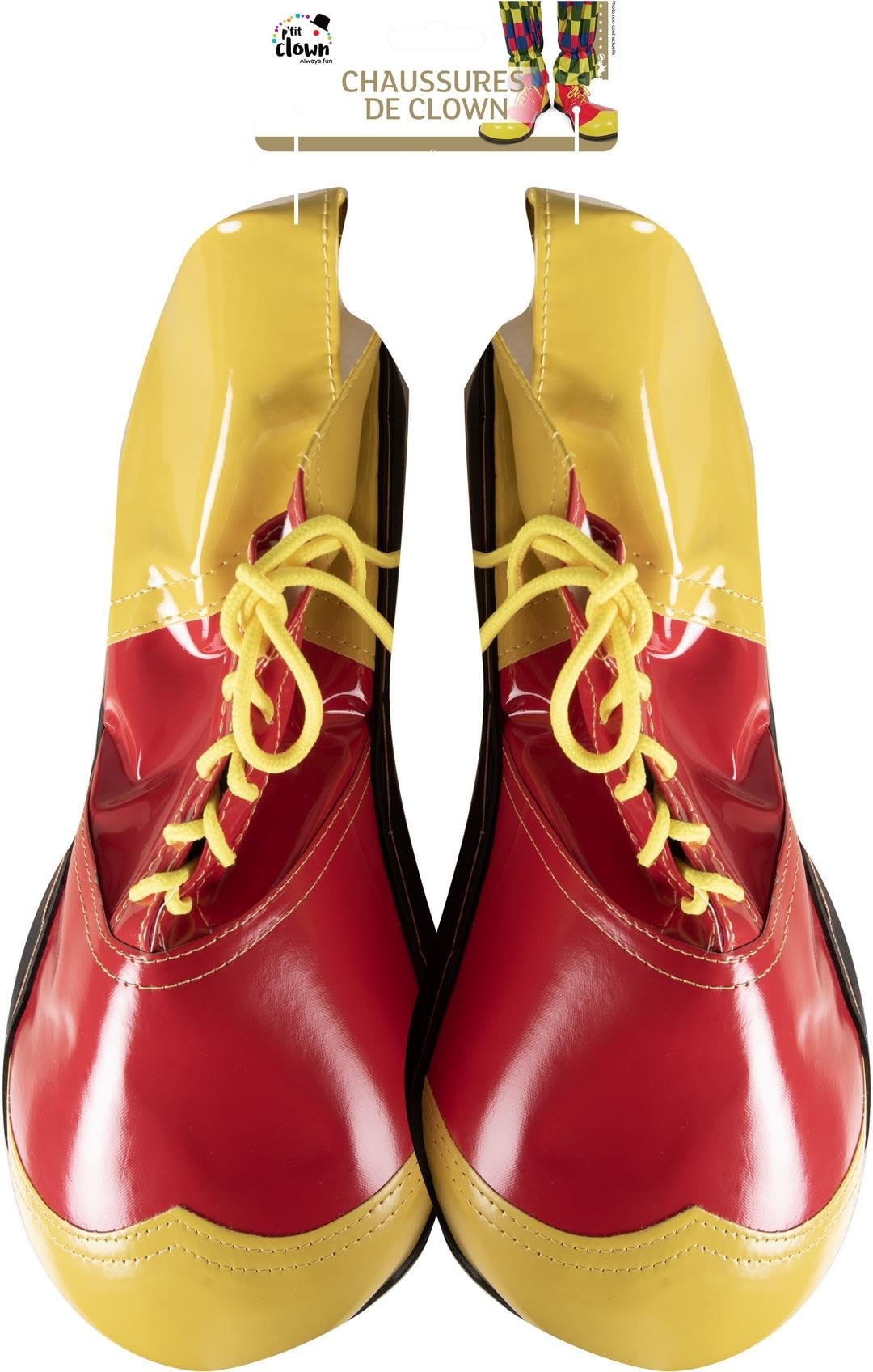 P'TIT Clown - 66672 - Chaussures de Clown - Clown Shoes - Jaune et Rouge - Accessoire de Déguisement - Carnaval, Fêtes à Thèmes, Halloween, Soirées Costumées - Taille Unique - Adulte - Jaune, Rouge