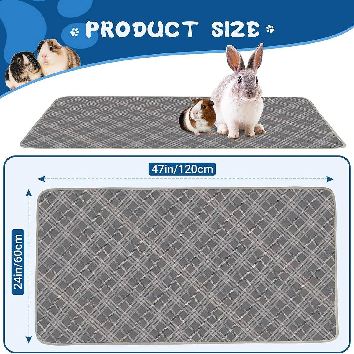 BOFRHME 2 Pack Absorbent Pet Cage Liners Liners 47inch X 24inch Guinea Pig Bedding Reusable Bedding, Gray - Image 4