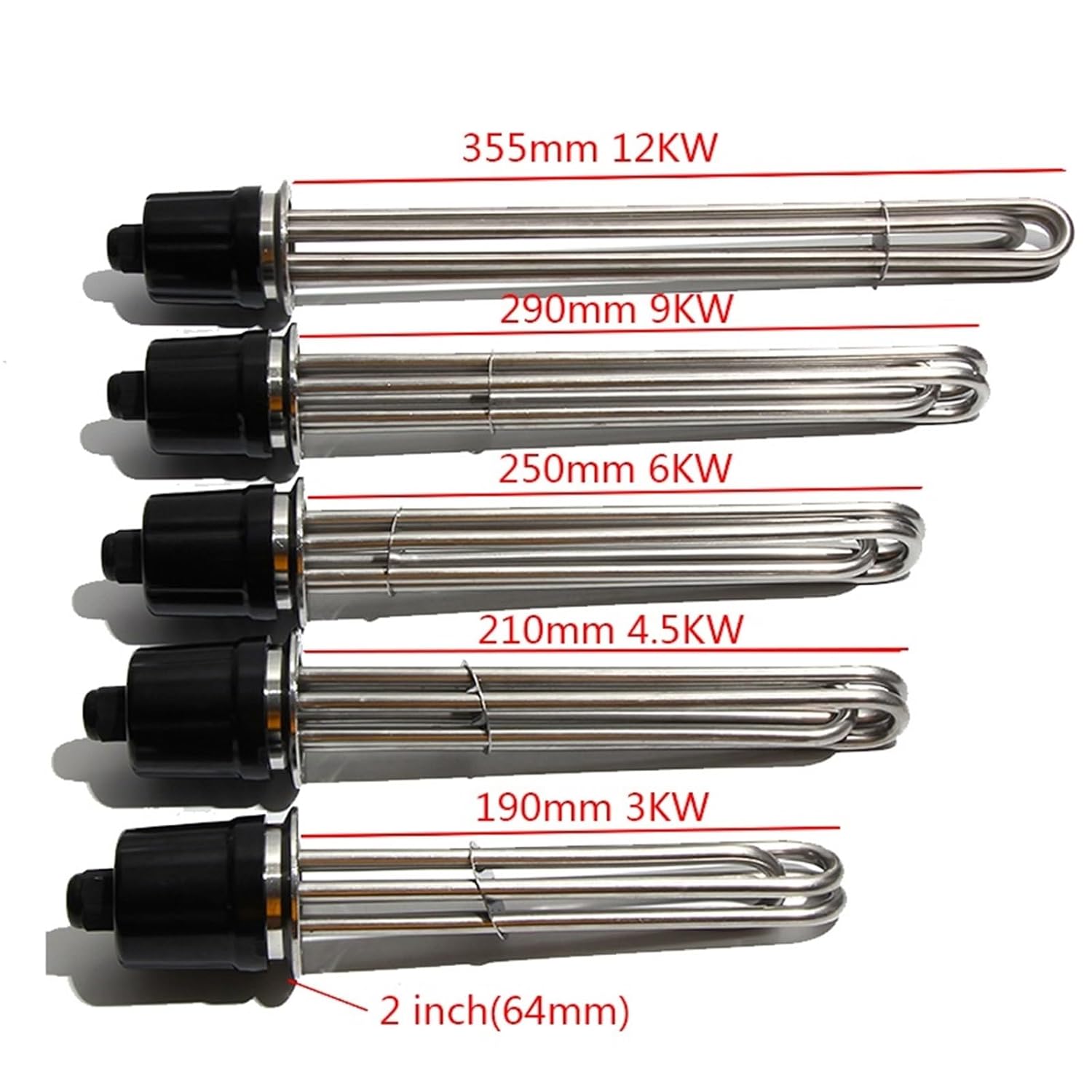 Hollow 63mm Flang Tri Clamp Immersion Brew Heating Element 220V/380V Electric Resistance Heater 3KW/4.5KW/6KW/9KW/12KW 1Pcs(380V 4.5KW 210mm)