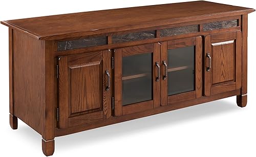 Miniatura 16 de Leick Home 82360 Soporte de TV de madera maciza Mission Oak de cuatro puertas para televisores de 65" Consola universal de TV para sala de estar,