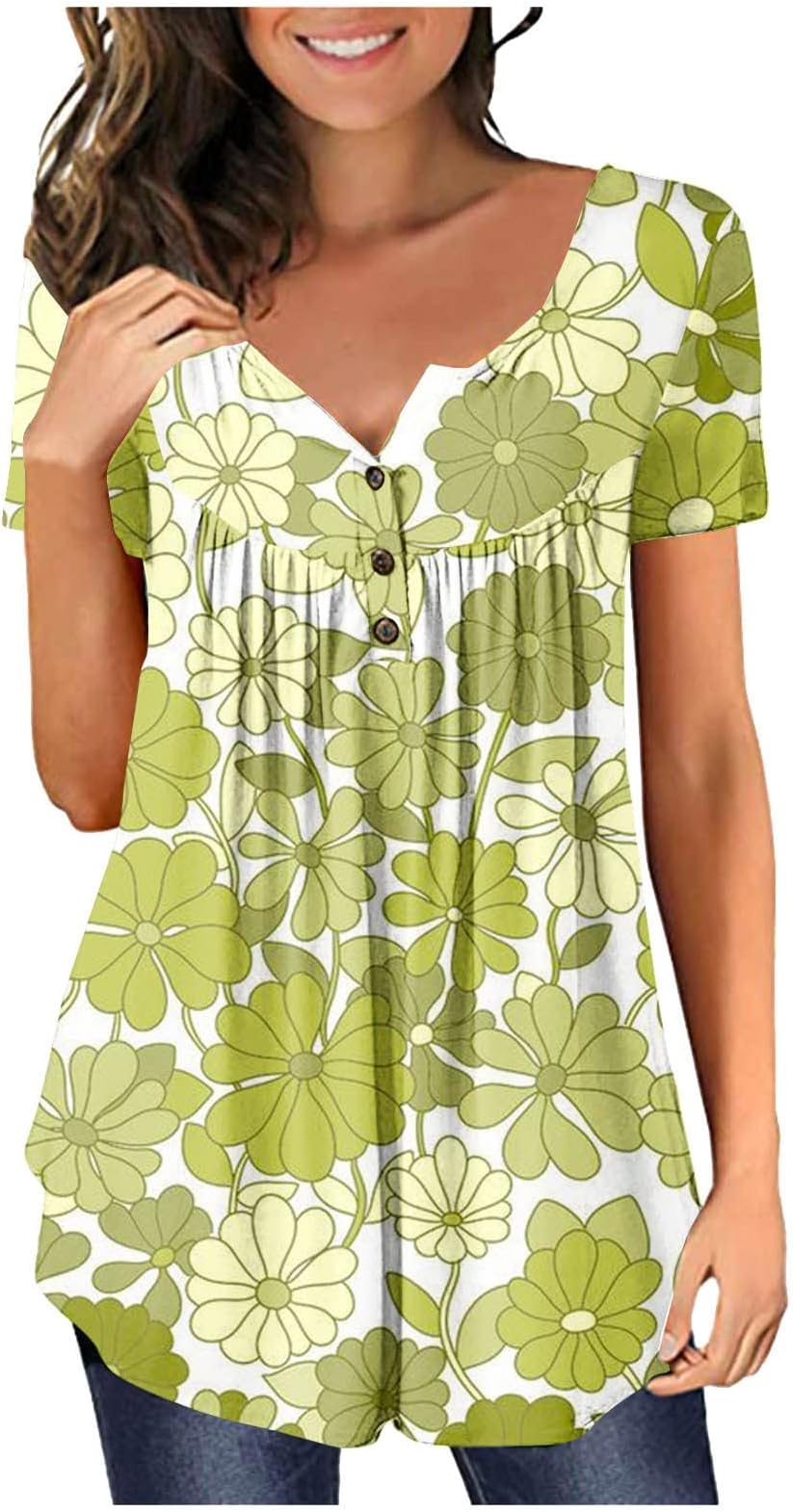 GenericWomen's St. Patrick's Day Printed Casual Tops Button Up Short Sleeve V Neck Henley T-Shirts Stitching Flowy Tunic Tee