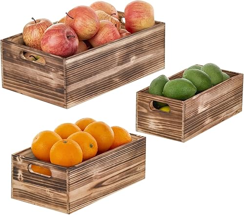 Juego de 3 cajas rústicas de color marrón para almacenamiento elevadores de exhibición decoración Cajones de madera decorativos cesta de madera