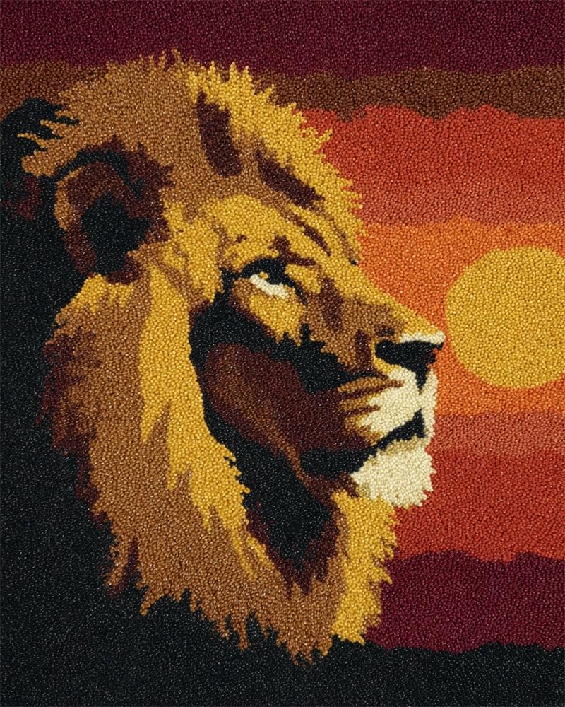 FWRTYCB Latch Hook Rug Kits,Sunset Male Lion Golden