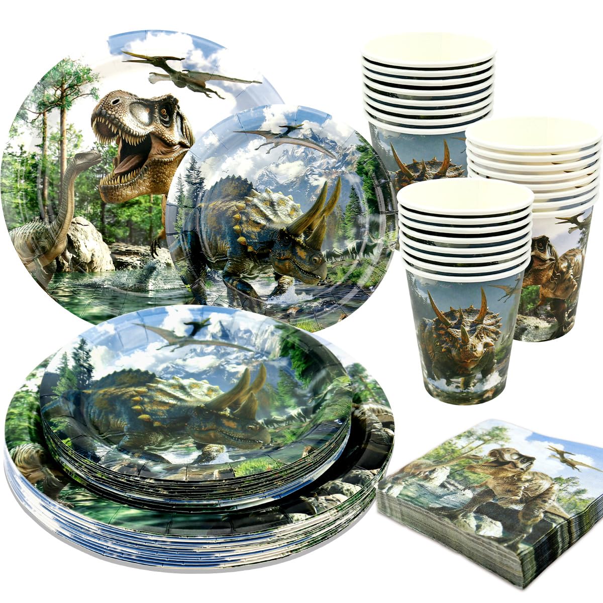 100 Pcs Dinosaur Party Birthday Supplies Dino World Themed Tableware Set Includes Plates Napkins Cups for Boys Kids Dinosaur Party Supplies Decorations Serve 25 Guests