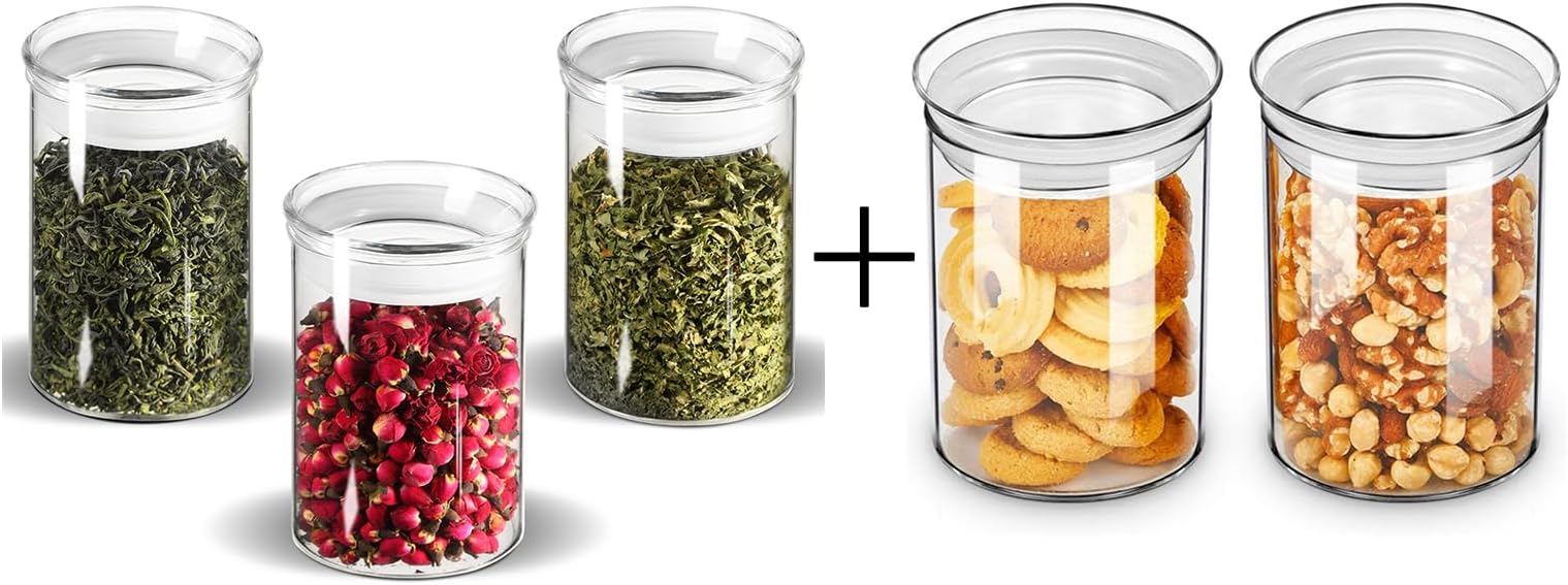 ZENS Glass Canister Set, Small Airtight Kitchen Storage Jars Clear 3 Pack 15oz Glass Canister Jar, Airtight Kitchen Canisters Jars Set with Glass Lids, 27oz Fluid Ounce